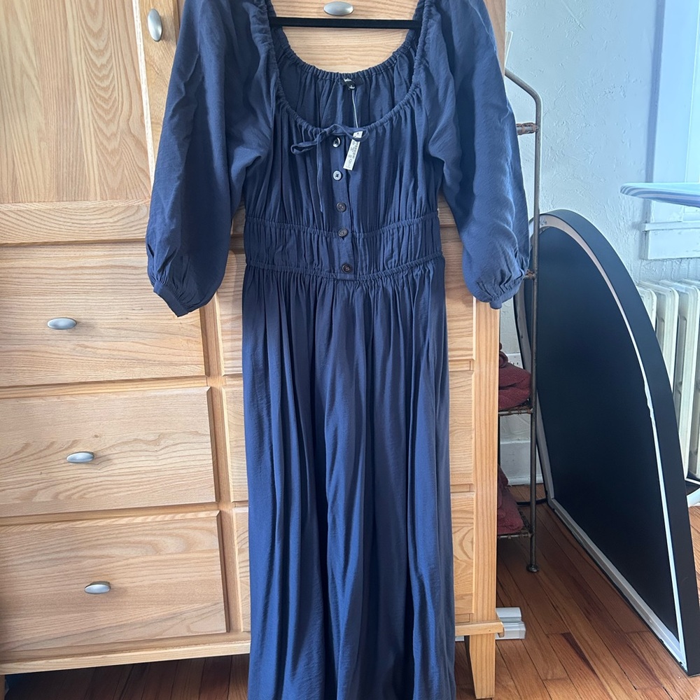 Madewell Twill Sophia Midi Dress — Dark Blue — Size Small - Picture 3 of 5